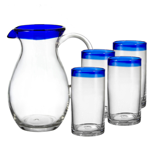 Samyo tay thổi drinkware Mexico Cobalt Blue rim nước trái cây bình thủy tinh bình và uống kính bộ - Product Image 1