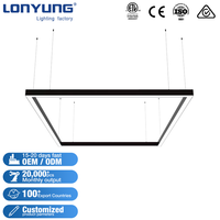 Lonyung CE ETL Luminaire suspendu moderne pour bureau intérieur, haute luminosité 110lm/w, lumière linéaire LED carrée en aluminium noir