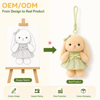 Pendentif de sac en peluche lapin en robe à carreaux, couleur crème douce, cadeau