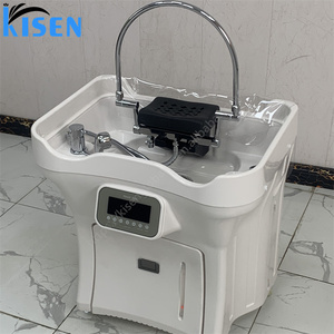 KISEN Modern portable head spa unit featuring dual water tanks and casters, with heating and waterfall-style water <b>flow</b> function - Product Image 1