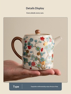 Juego de Té <span class=keywords><strong>Kung</strong></span> <span class=keywords><strong>Fu</strong></span> de Bambú, Tetera de Cerámica Ecológica de Alta Gama para Oficina, Taza de Té, Bandeja con Diseño Floral, Caja de Regalo - Product Image 6