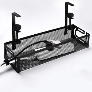 Barquette de gestion des câbles en métal flexible noire, organisateur de câbles sous le bureau - Product Image 1