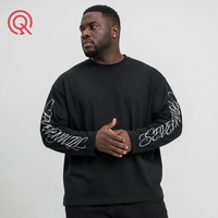 T-shirt à manches longues pour homme, style rétro américain personnalisé, imprimé avec un logo calligraphique, noir, poids lourd