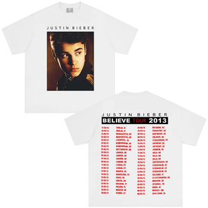 Justin Bieber Believe Tour 2013 Merch T-shirt Uomo Donna Moda Hip Hop T-shirt oversize T-shirt casual in cotone a maniche corte - Product Image 3