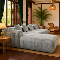 Canapé modulaire sectionnel en forme de L gris clair moderne avec chaise longue, profil bas, rembourrage en éponge durable, revêtement en tissu