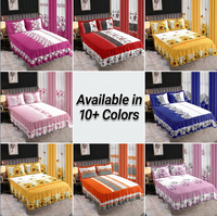 Ensemble de couvre-lit matelassé de luxe 7 pièces avec rideaux assortis, motif floral, jupe de lit à volants, couvre-lit, édredon pour la décoration de la maison