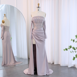 Jancember SCZ193 Sexy poussiéreux rose à volants fente sirène soirée robes de bal - Product Image 1