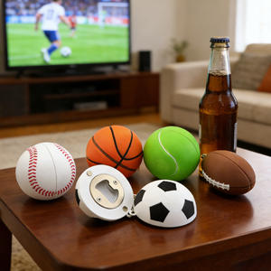 Ouvre-bouteille rond en plastique écologique, portable, personnalisé, pour le football, le tennis, le basketball, le vin, la bière, avec aimant, porte-clés, sport - Product Image 3