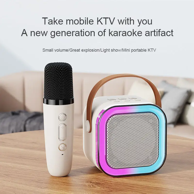Draagbare Home Led Mobiele Karoke Kleine Mini Mic Set Oplaadbare Draadloze Mini Speaker Met Microfoon Bt Karaoke