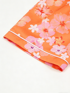 Pigiama arancione in raso per bambine, modello Hawaiian Daze, set corto con bottoni - Product Image 6