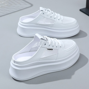 2026 New Colored Women's Loafers <b>Half</b> Slippers Summer Thick Sole Elevated Board Shoes Breathable Mesh Face Student Sandals - Product Image 4