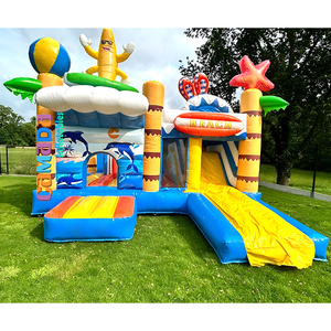 Château gonflable pour enfants avec toboggan, thème Hawaï, pour les fêtes, château gonflable flamant rose avec toboggan - Product Image 5