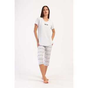 Conjunto de Pijama de Manga Corta con Cuello Redondo y Pantalones Capri Ovalados para Mujer, Talla Grande - Product Image 4