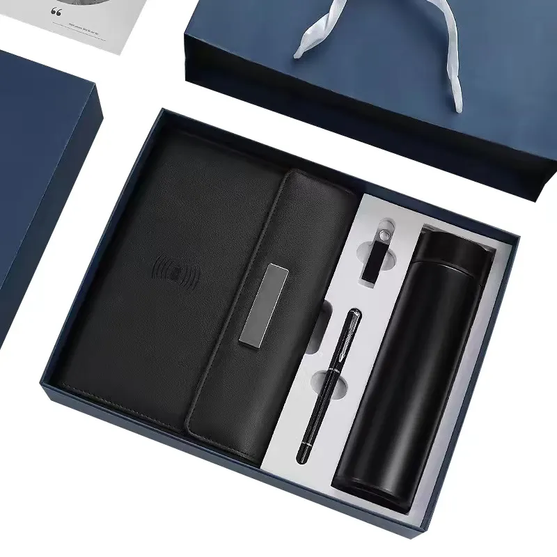 Fashion business Notebook power bank 8000mah usb 16gb gift set thermos cup gift box conference gift Set