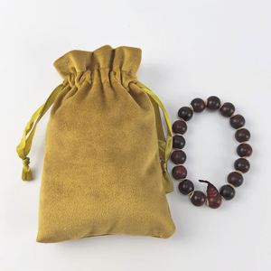 Sac à cordon en velours épais orange-rouge, pochette cadeau en flanelle douce pour bijoux, cosmétiques, cadeaux de mariage, taille/logo personnalisés - Product Image 2