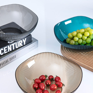 Fruit Platter Round <b>Plastic</b> Vertical Pattern 3 Color Set For Dining Table Modern Style Snack And Fruit <b>Basket</b> - Product Image 1