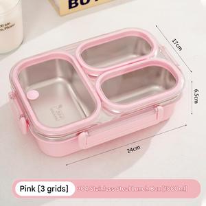 Boîte à bento en acier inoxydable 304 de 1000 ml avec séparateurs, boîte à lunch rectangulaire étanche pour étudiants, bureau, salle à manger, conteneur alimentaire - Product Image 1