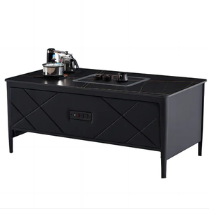 <span class=keywords><strong>Table</strong></span> à thé et café Kung Fu de style chinois moderne avec comptoir en ardoise noire, grande capacité de rangement et prise intégrée - Product Image 1