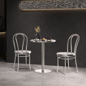 Set di Tavoli e Sedie in Acciaio Inox Stile Industriale per Ristoranti, Sgabelli Casual con Schienale per Ristoranti - Product Image 1