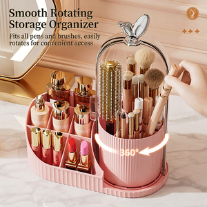 Elegant <b>Plastic</b> Cosmetic Organizer with Rotating Brush Holder and Lipstick <b>Storage</b> for Desktop Makeup <b>Storage</b> - Product Image 3
