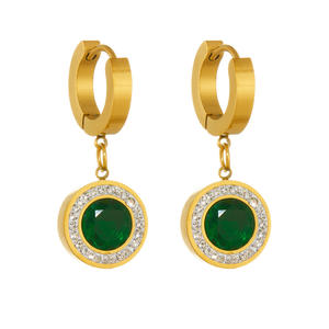 Set di Gioielli MW 3 Pezzi Placcato Oro 18K con Zirconi - Collana con Ciondolo Rotondo Verde in Acciaio Inossidabile, Orecchini e Bracciale per Donne - Product Image 4