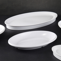 Assiettes ovales blanches incassables en mélamine avec logo personnalisé vaisselle de table pour restaurants vente en gros d'assiettes à poisson en mélamine