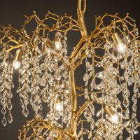 Lustre LED personnalisé de luxe en cristal doré en forme de branche, hauteur réglable, éclairage intérieur pour hall d'entrée, hall, duplex, villa, hôtel