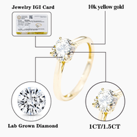 1CT 1.5CT DEF VS VVS HPHT CVD Yuvarlak Brilyant Kesim Laboratuvarda Yetiştirilmiş Elmaslar 10 Ayar Sarı Beyaz Altın Yüzükler