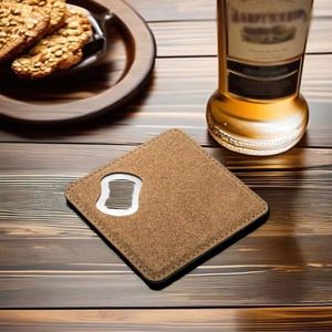 Modern Square <b>Cork</b> <b>Bottle</b> Opener Coaster Personalized for Welcome Gifts Birthday Parties-PU Leather Portable Promotional Gift - Product Image 4