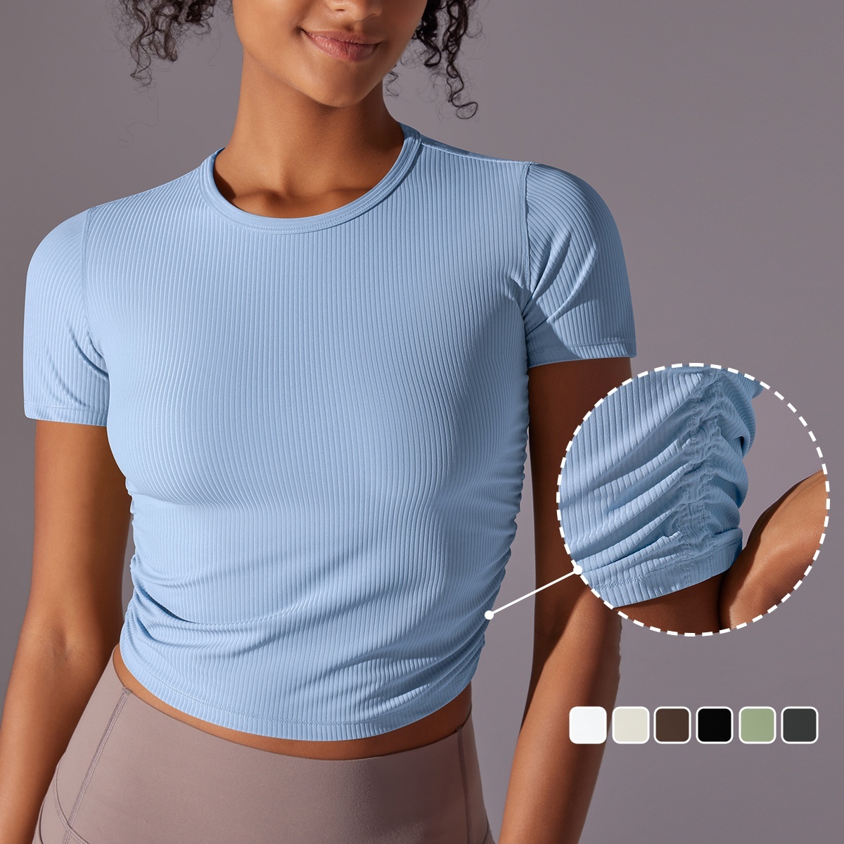 Solid Color Tight Fitting High Elasticity Sports Short Sleeved T-shirt Running Fitness Yoga Suit Top for Women