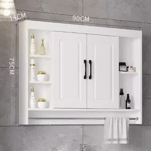 Gabinete de Medicina de PVC blanco impermeable 100%, unidades de gabinete de espejo de baño baratas montadas en la pared