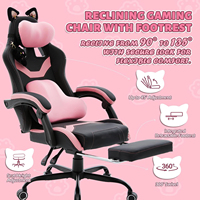 Chaise de jeu ergonomique avec oreilles de chat mignonnes, coussin à ressorts ensachés, massage lombaire, chaise d'ordinateur en cuir bleu et blanc pour filles et adultes