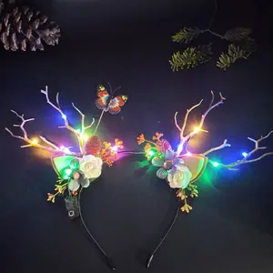 LED antler Headband For Christmas Women Girls Light Up Garlands Glowing Floral Wreath Crown For Beach Party Christmas Festival