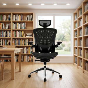 Ergonomic Mesh Office <b>Chair</b> with Adjustable Armrest and Headrest Chrome Base Swivel Design Modern Style Black Commercial Use - Product Image 1