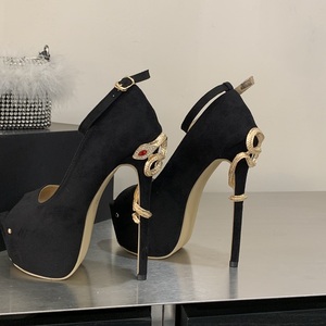 Zapatos de Tacón Alto con Plataforma y Punta Abierta de Ante Sintético 2026, Tacón de Aguja con Diseño de Serpiente en el Tobillo, para Fiestas Nocturnas - Product Image 2