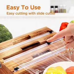 Cortador de film transparente de bambú y madera, caja de corte multifuncional seis en uno para cocinas domésticas, papel de aluminio y papel pergamino - Product Image 3