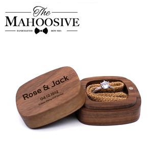 Wood <b>Ring</b> <b>Box</b> Oval Solid Walnut Wood Jewelry <b>Box</b> With Moss Lining For Engagement <b>Ring</b> Storage - Product Image 2