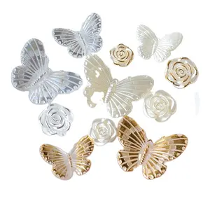 Hot Selling Electroplated Butterfly Flower Hair Accessories Hole Shoes Cream Glue Decor Diy Nail Art Charms Material Bulk Supply