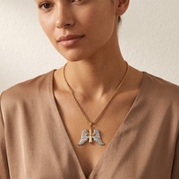 Collar de Acero Inoxidable con Colgante de Cruz y Alas de Ángel, Chapado en Oro de 18K, Venta al Por Mayor de Fábrica
