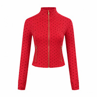2026 OEM Personnalisé Veste de yoga pour femme à pois, zippée, à manches longues, col montant, très élastique, séchage rapide, haut de sport