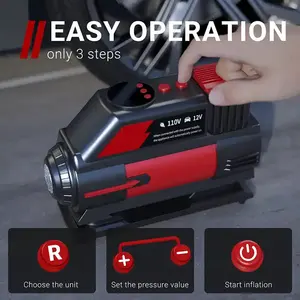 <span class=keywords><strong>ACDC</strong></span> Mini compresseur d'air électrique à main 12V/240V Gonfleur de pneu avec moniteur de pression des pneus Lumière LED pour voitures - Product Image 3