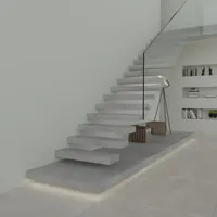 Escalier flottant intérieur préfabriqué avec garde-corps en verre, construction durable en acier et bois, escaliers ouverts personnalisés