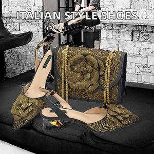 Women's Italian Style 2026 Party Shoes and Bags <b>Set</b> with Slip-On <b>Wedges</b> Heels Rhinestones Decoration Massage PVC Outsole Toe Box - Product Image 2