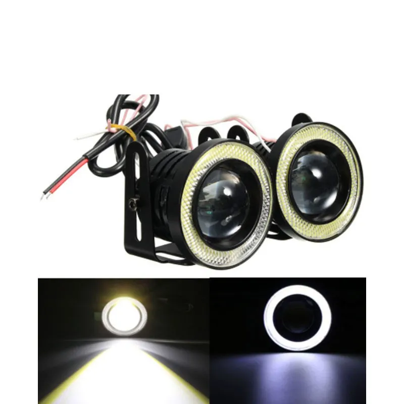 2.5 3.0 3.5 Inch Auto Engel Oog Halo Ringen Mistlicht Led Mistlamp Met Cob Drl Lamp 12V Wit Geel Blauw Koplamp