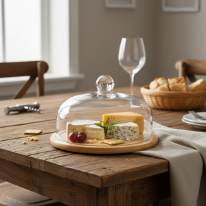 Piatto per formaggio in vetro con base in bambù 26 cm. (Ibili 715526) - Product Image 3