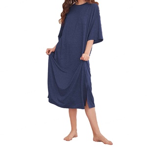 Ventes en gros de robes pour femmes personnalisées OEM, robes simples décontractées pour la maison, robes mi-longues amples et confortables pour le printemps et l'été - Product Image 3