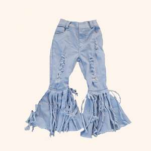 Pantalons pour filles de haute qualité, pantalons évasés pour filles, jeans à trous, jeans à franges, jeans à pattes d'éléphant - Product Image 3