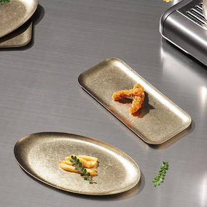 Plato para servir de acero inoxidable y dorado Vintage para <span class=keywords><strong>restaurante</strong></span>, brochetas para barbacoa, bandeja de <span class=keywords><strong>Sushi</strong></span>, platos grandes y poco profundos de almacenamiento de alimentos retro para Cocina - Product Image 1