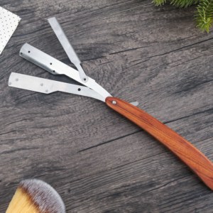 Rasoio a lama dritta con manico in legno OEM, lama sostituibile, rasoio <span class=keywords><strong>da</strong></span> <span class=keywords><strong>uomo</strong></span> in acciaio inossidabile per taglio capelli e rasatura - Product Image 6