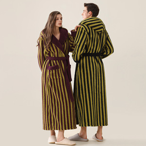 Accappatoio da <span class=keywords><strong>uomo</strong></span> in pile corallo extra spesso, a maniche lunghe, con cappuccio, caldo, a righe, allungato, per autunno inverno - Product Image 4